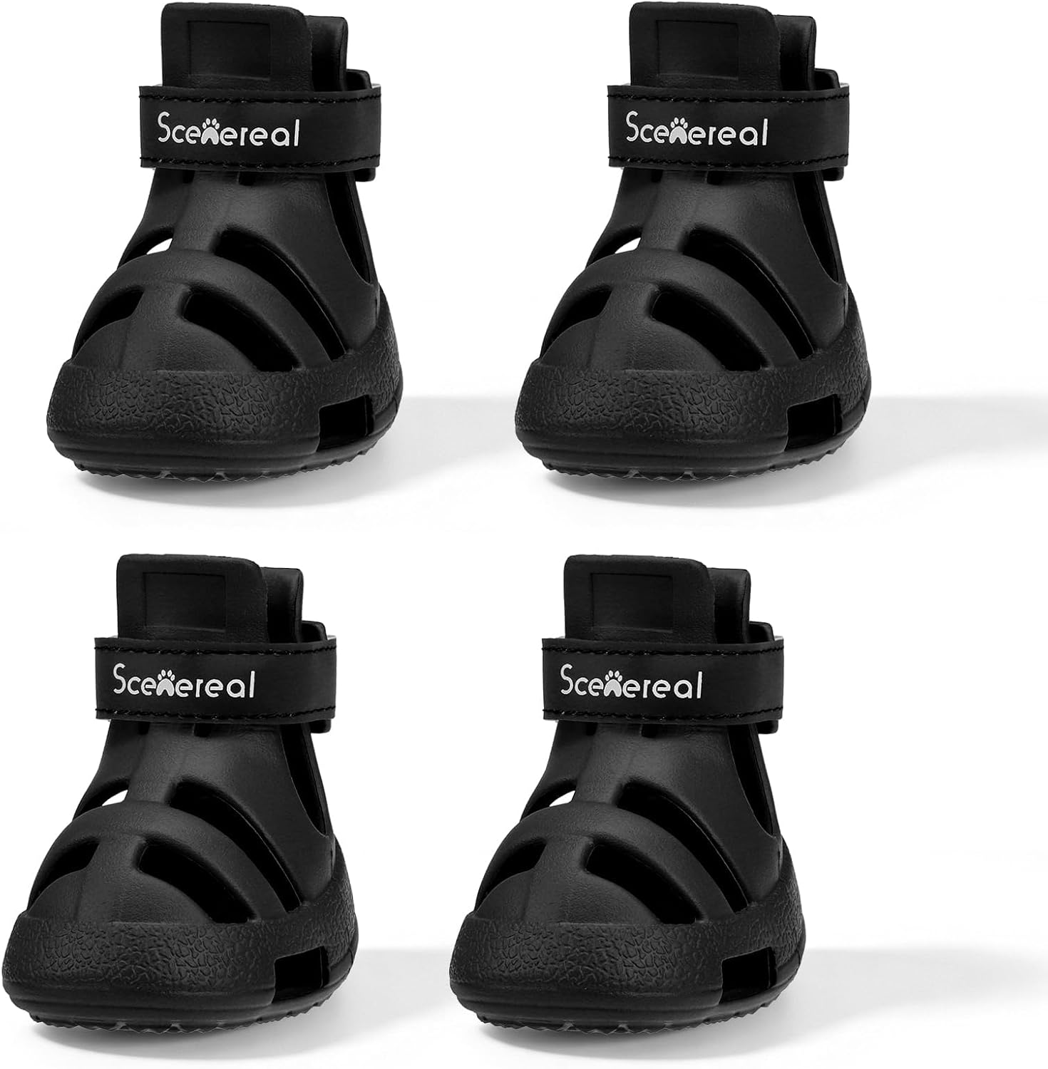 SCENEREAL Dog Shoes for Hot Pavement, Non-Slip Breathable Perforated Boots for Small Medium Large Dogs, EVA Pet Paw Protectors with Adjustable Straps for Summer, Easy Cleaning, Black Size 7 - Image 9