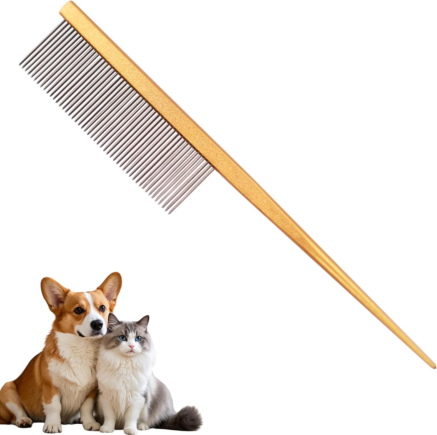 Grooming Pet Comb Rat Tail Dematting Cat and Dog CombRounded Ends Design for Safe Tangle Removal, Hairstyling, MassageLoose Hair RemovalPrevent IrritationFluffing Paws,Face,Tail,Remove Tear Stain - Image 14