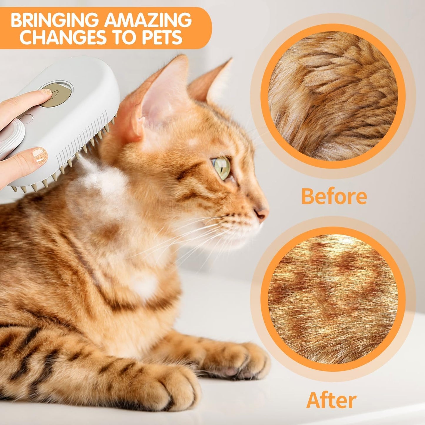 Close up of silicone bristles on cat shedding brush