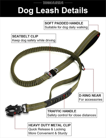 Tinmarda heavy duty dog leash attached to a harness for medium large dogs
