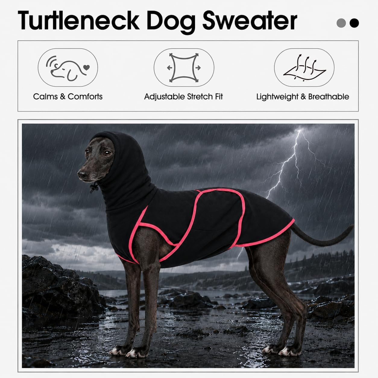 Adnikia dog calming vest side view highlighting the adjustable belly straps for secure compression.
