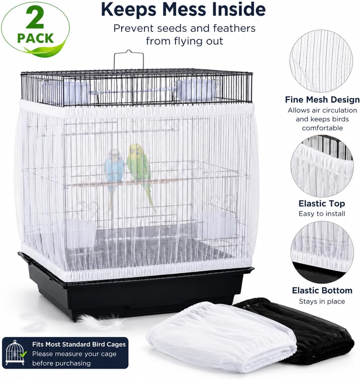 RAINFLOW 2 Pack Bird Cage Seed Catcher - Adjustable Bird Cage Skirt - Image 7