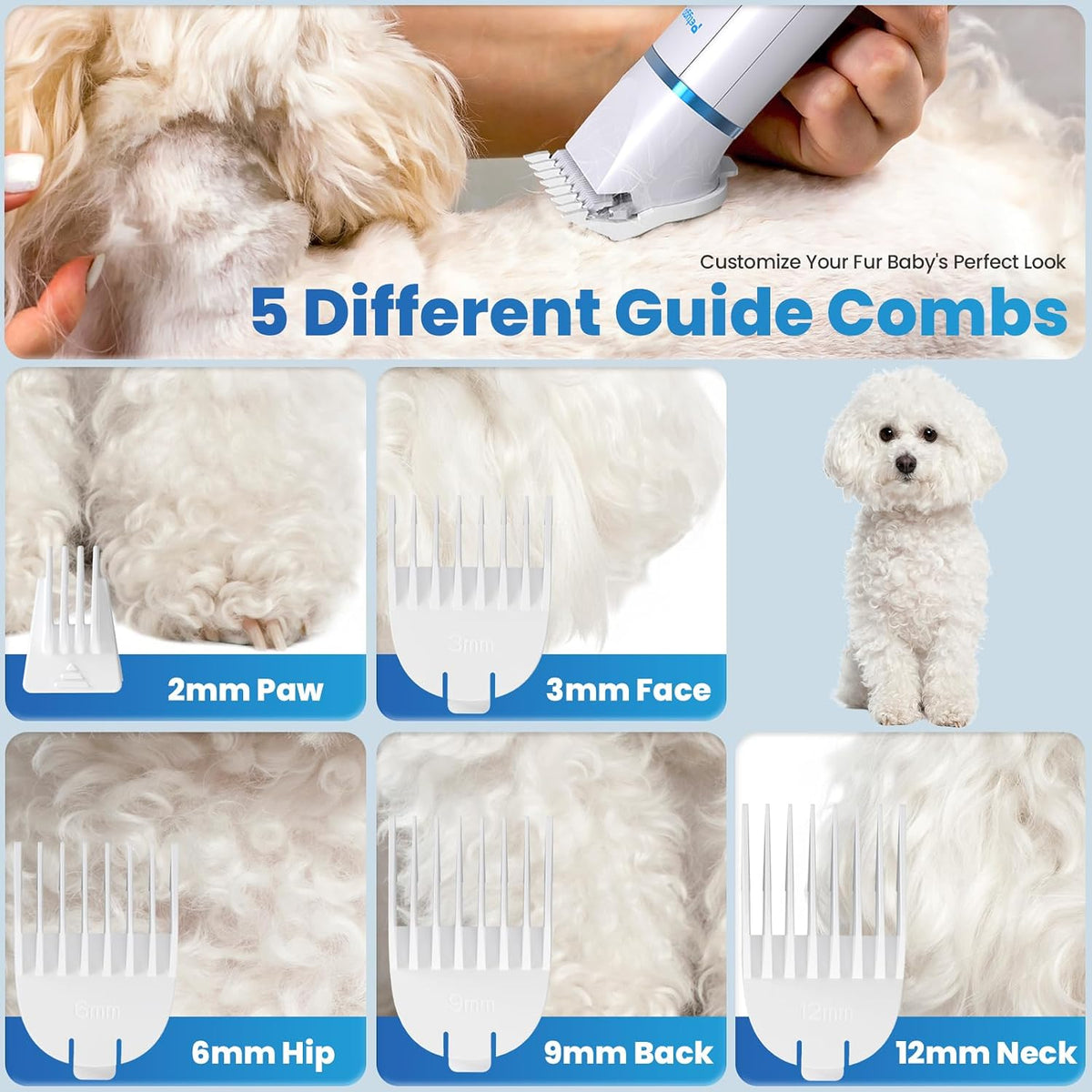 Petygo waterproof cat hair shaver set with 5 guide combs