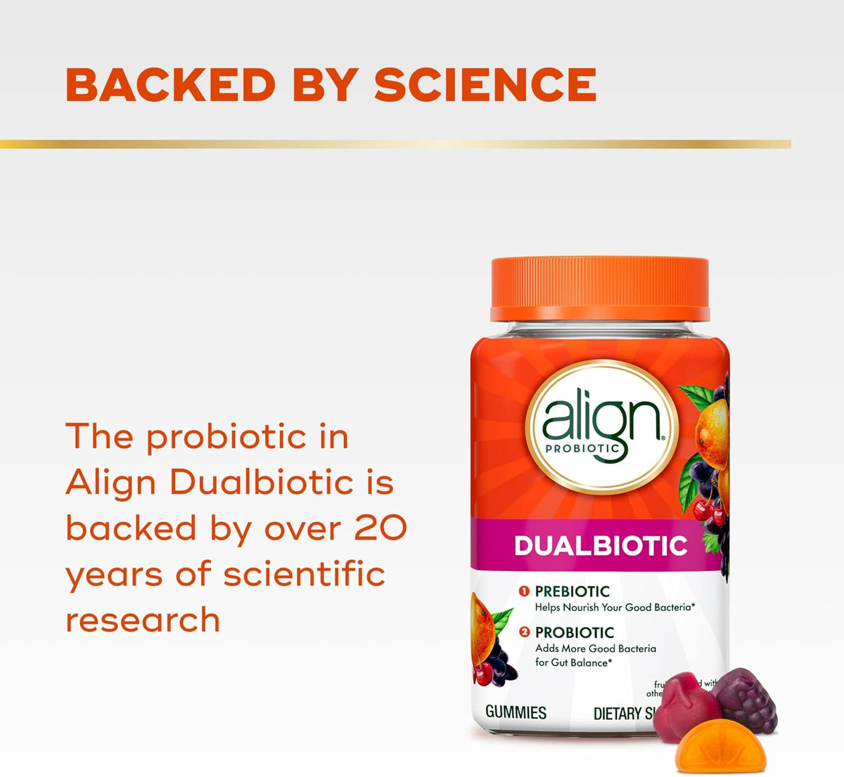 Align probiotic gummies bottle side profile