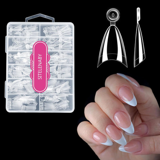 SITELENABY short almond soft gel nail tips in 300 piece clear extension set