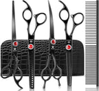 GLADOG six piece pet grooming kit organized neatly inside the premium black leather storage case