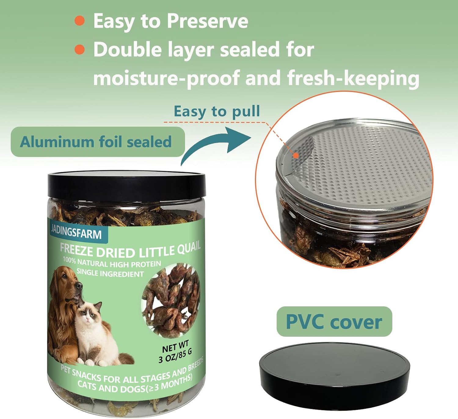 Freeze dried whole quail training treats for dogs and cats displaying natural texture