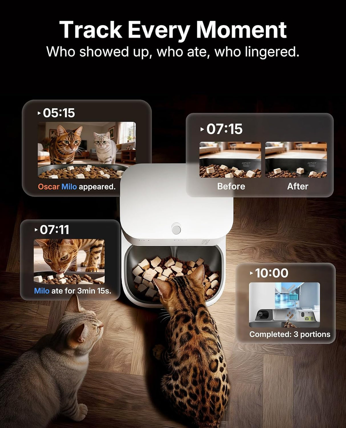 PETKIT automatic feeder ten eighty p high definition AI camera lens and infrared night vision sensor array