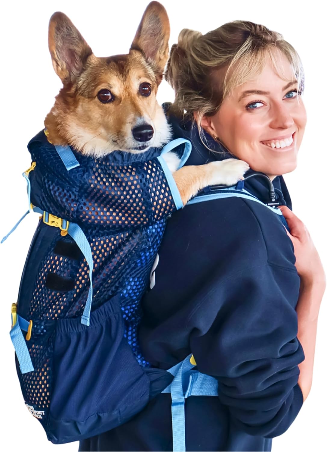 K9 Sport Sack Kloud dog carrier backpack in blue front view showing full mesh construction