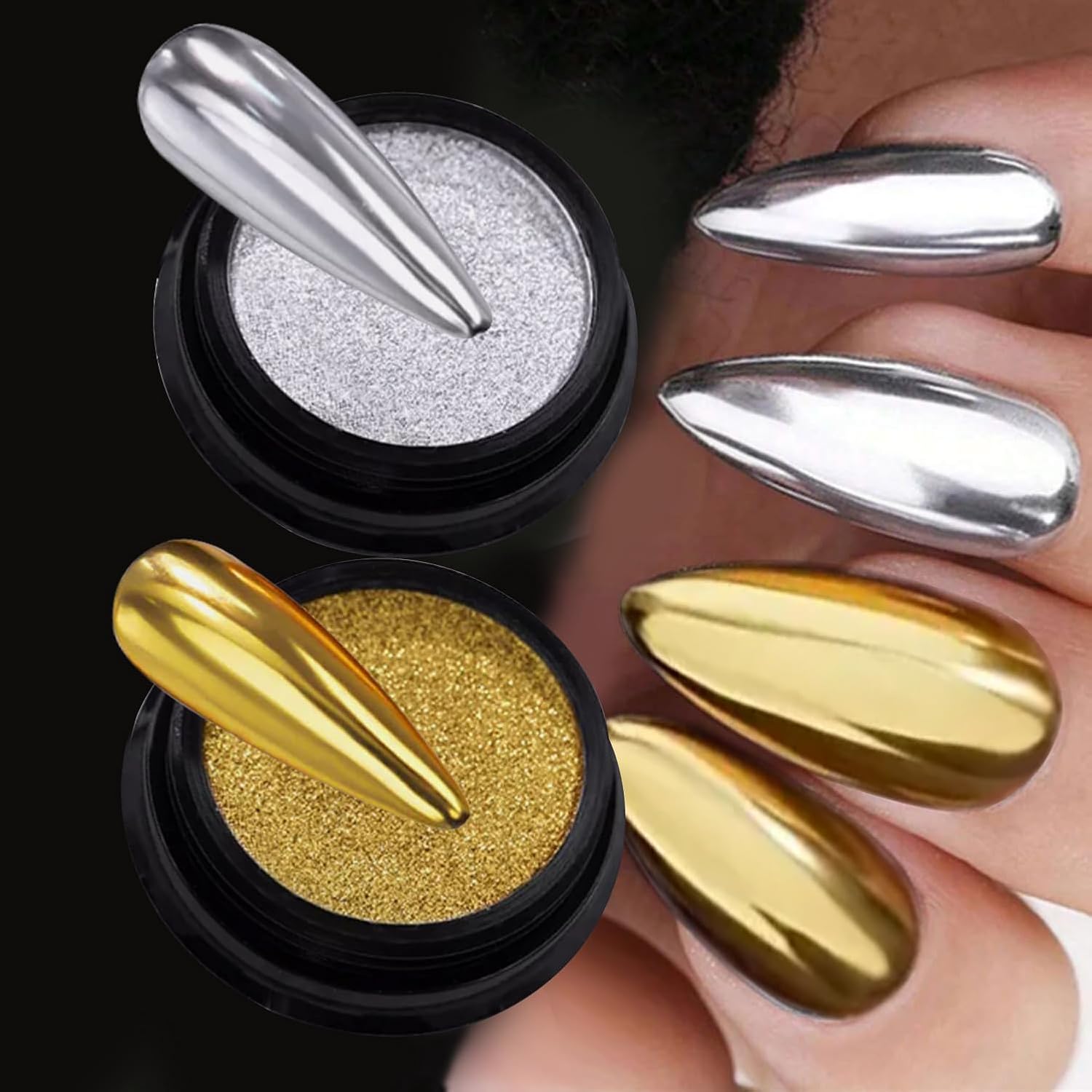 Uns silver gold nail chrome powder kit front view