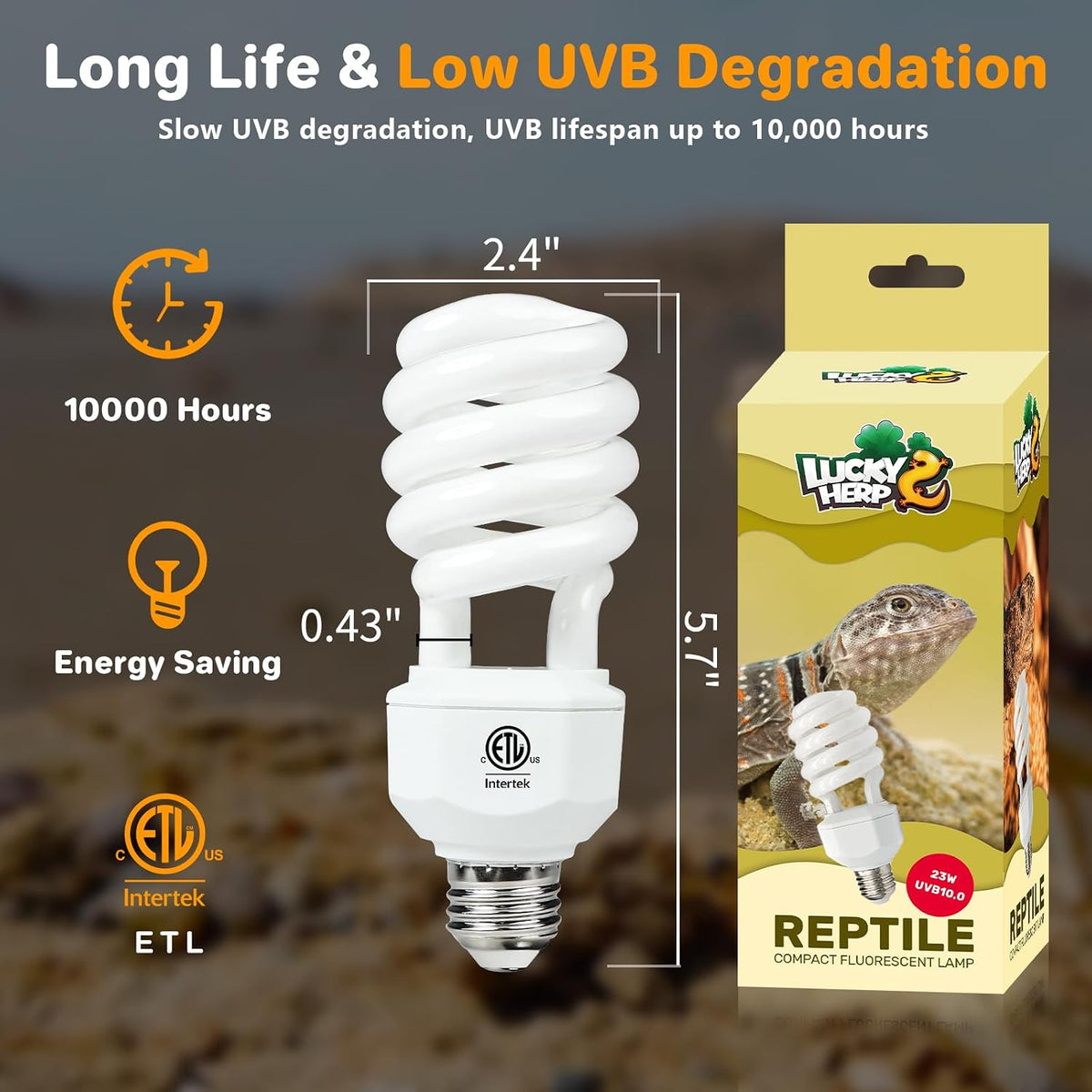 Lucky Herp desert UVB reptile lamp base and glass tube detail