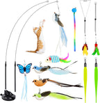 Rixzrt interactive bird simulation cat toy fourteen piece set front view showing powerful suction cup base.