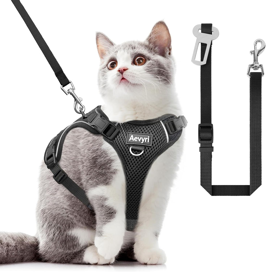 Cat Harness, Cat Harness and Leash for Walking, Adjusted in Four Directions and Breathable Cat Harness for Anti Escape that can be Fitted and Positioned, Reflective Strips Harness, Black, M - Image 14