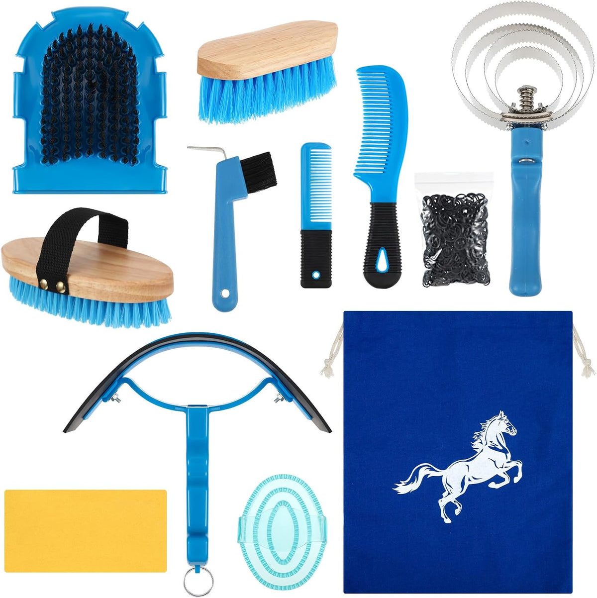 Abbylike 12 Pieces Horse Grooming Kit Racing Festival Tack Room Supplies Horse Brush Sets Equine Care Cleaning Kit Shedding Grooming Massaging Tools(Khaki) - Image 10
