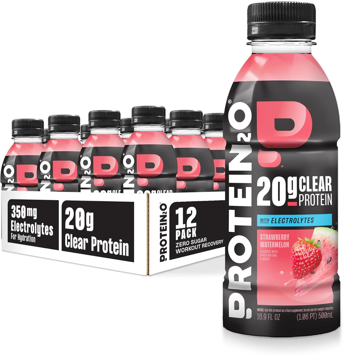 Protein2o Strawberry Watermelon 20g protein drink front view recovery beverage.