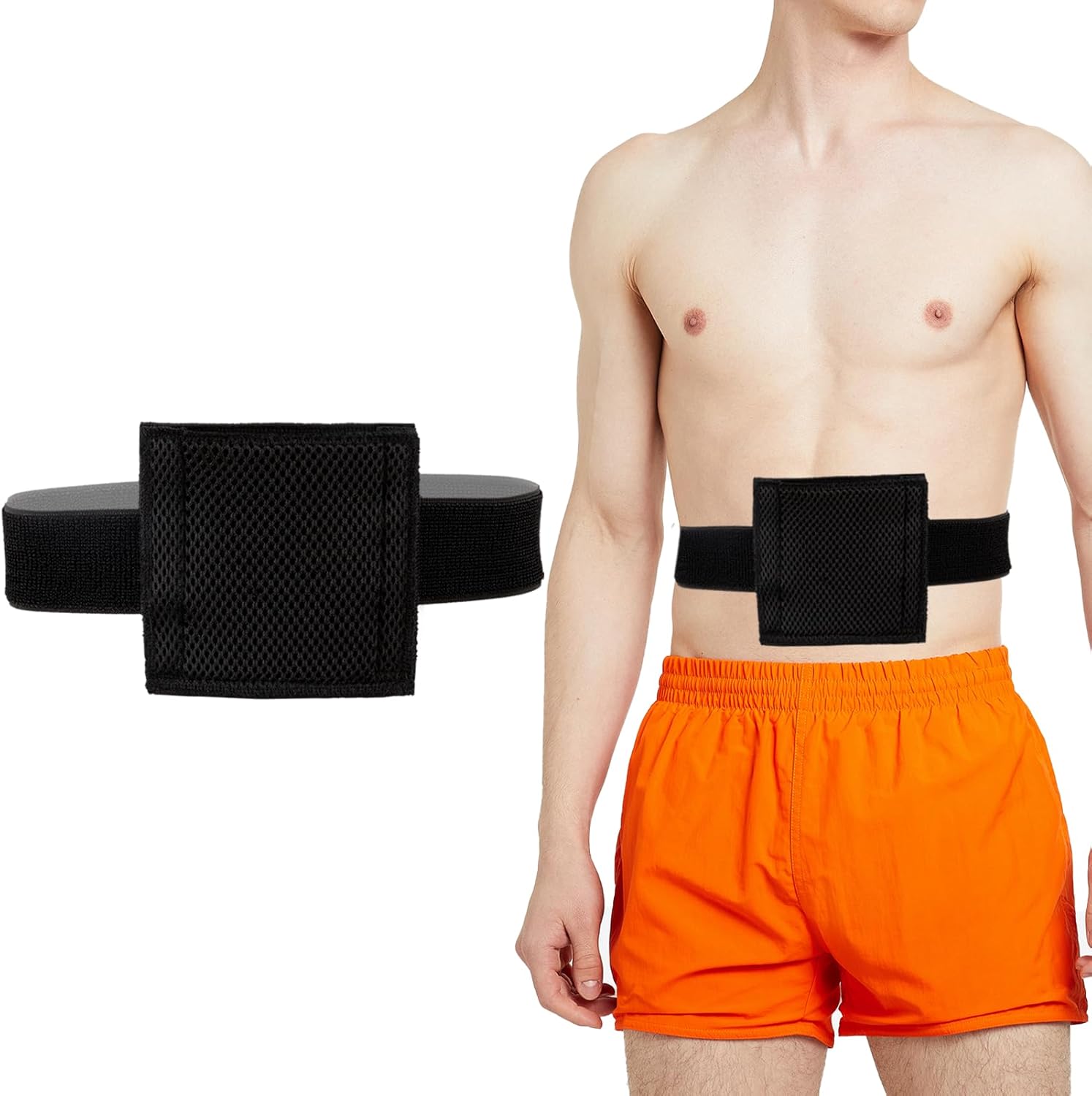 ENLUNTRA breathable feeding tube belt front view showing black medical support pouch