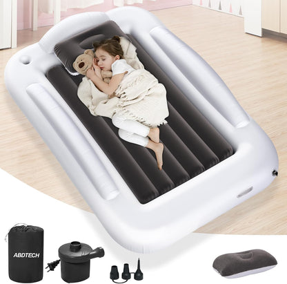Abdtech inflatable toddler travel bed front view showing raised safety bumpers