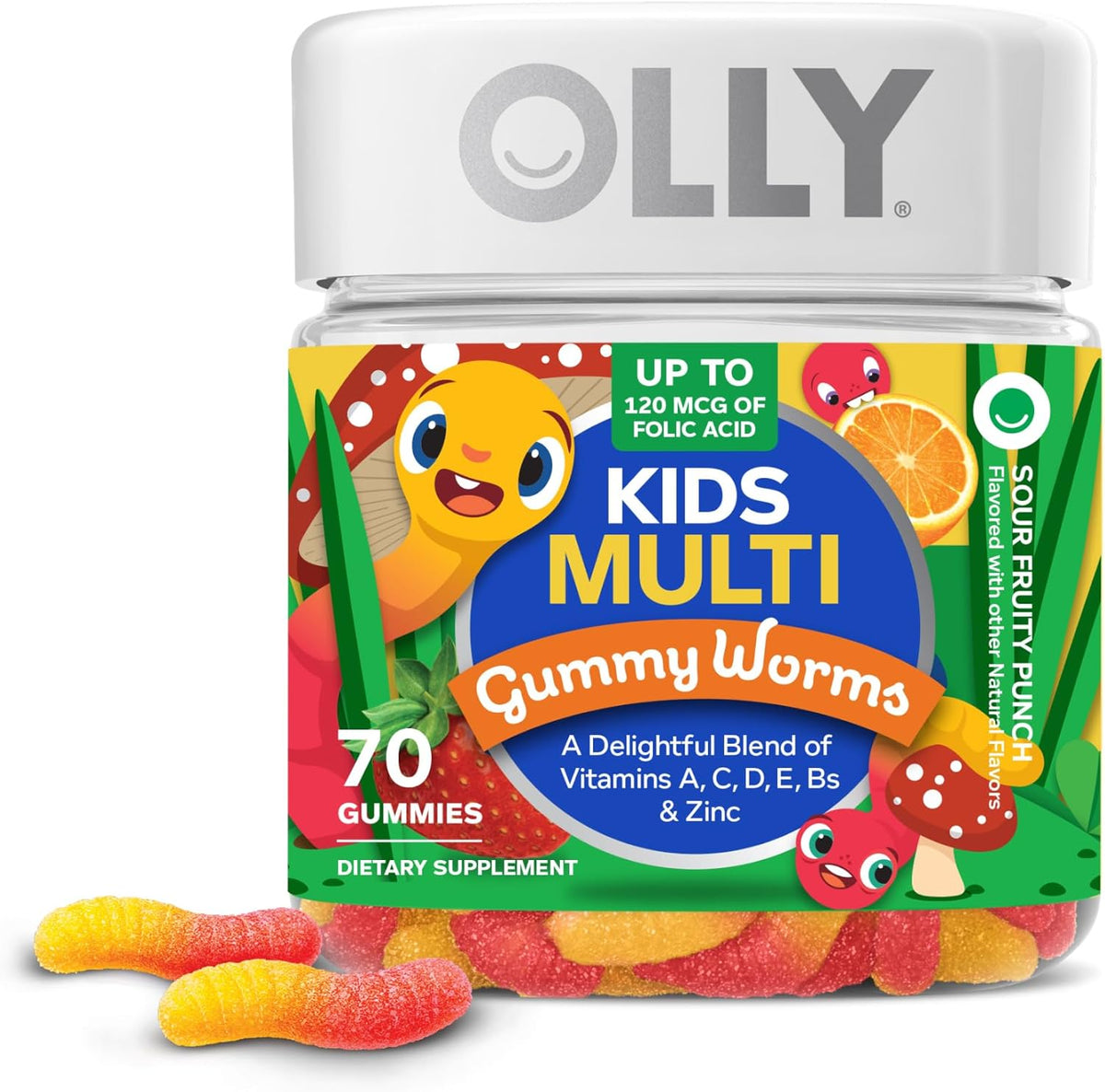 OLLY Kids Multivitamin Gummy Worms front bottle view for daily wellness.