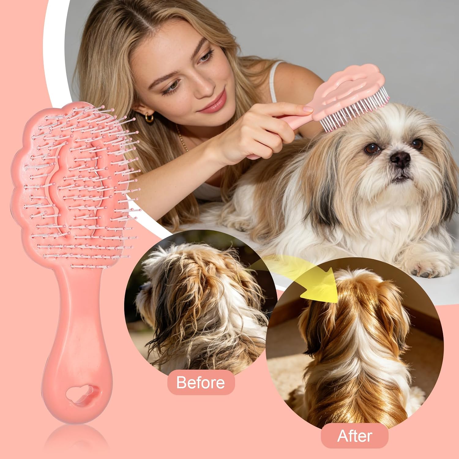 Maeelou portable small breed dog brush for maltipoo grooming close up
