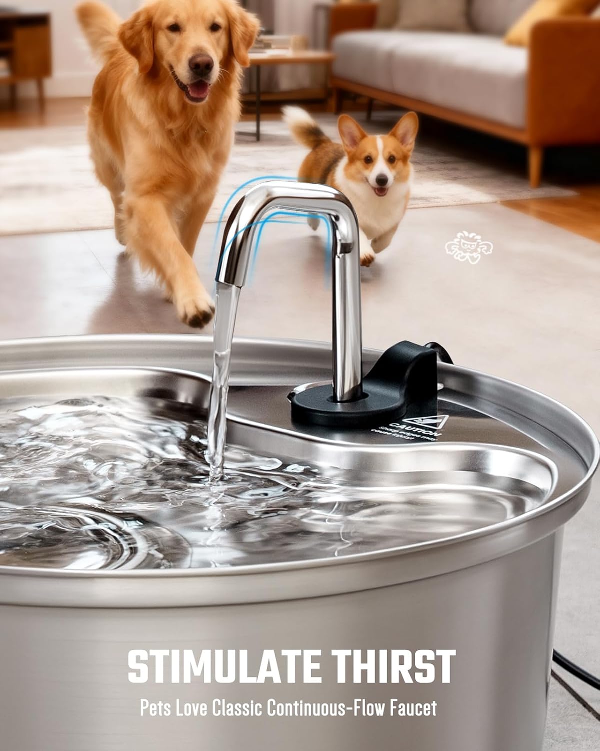 Dog Water Fountain Stainless Steel, 7L/1.8Gal Pet Fountain Water Bowl with Multi-Filtration & Deeper Drinking Aera, Large cat Water Fountain with Water Window & LED, Ultra-Quiet - Image 5
