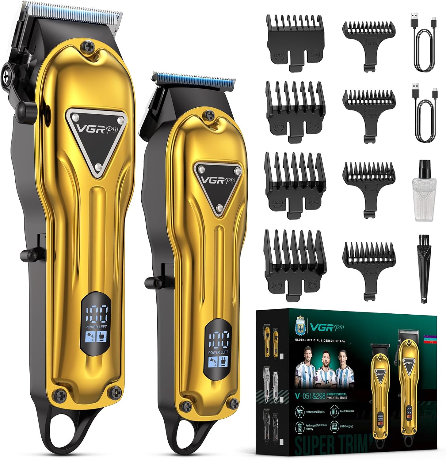 VGRPRO Professional Electric Hair Clippers gold cordless grooming kit front view