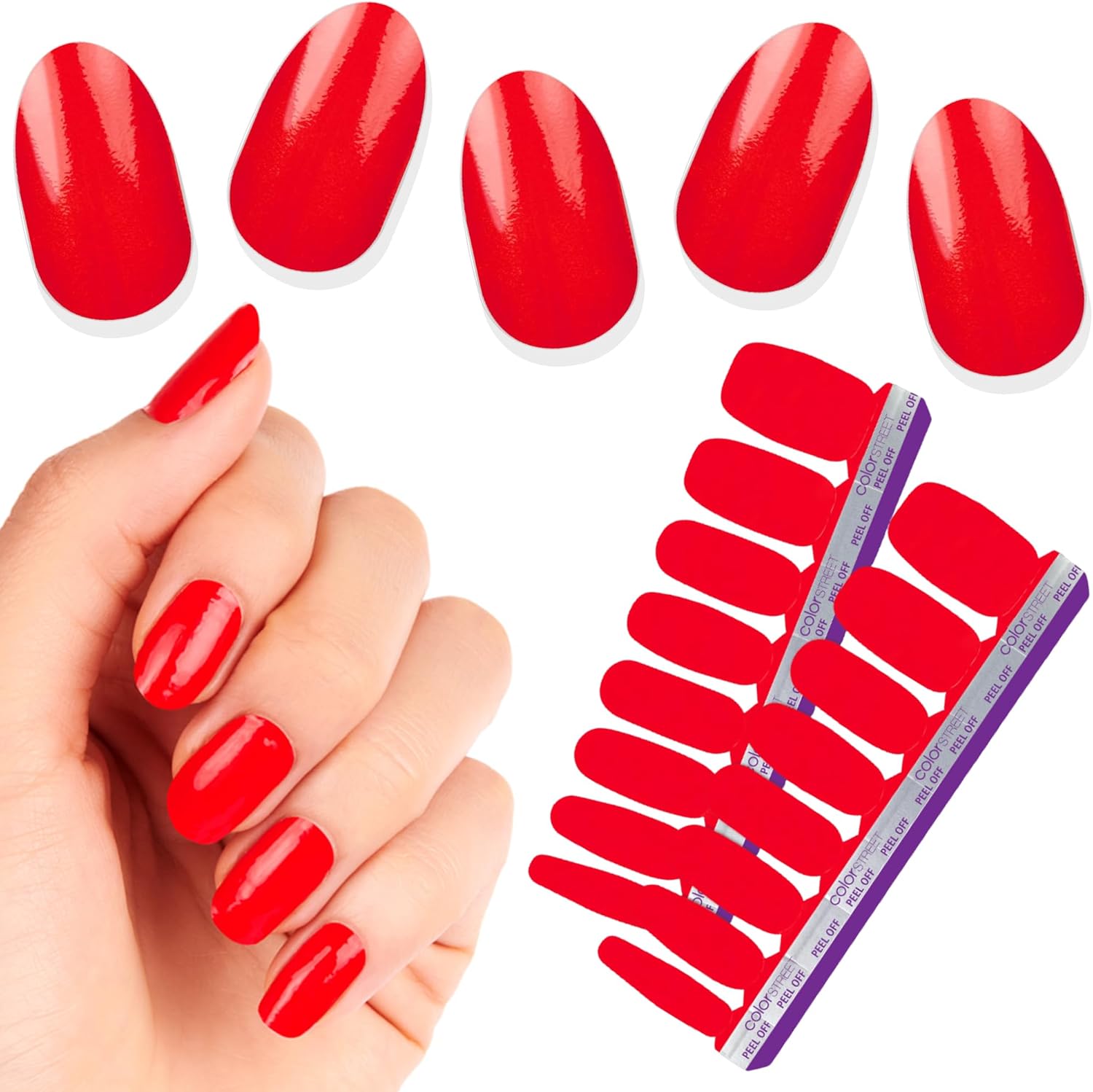 Color Street Carmine Shine nail strips front view