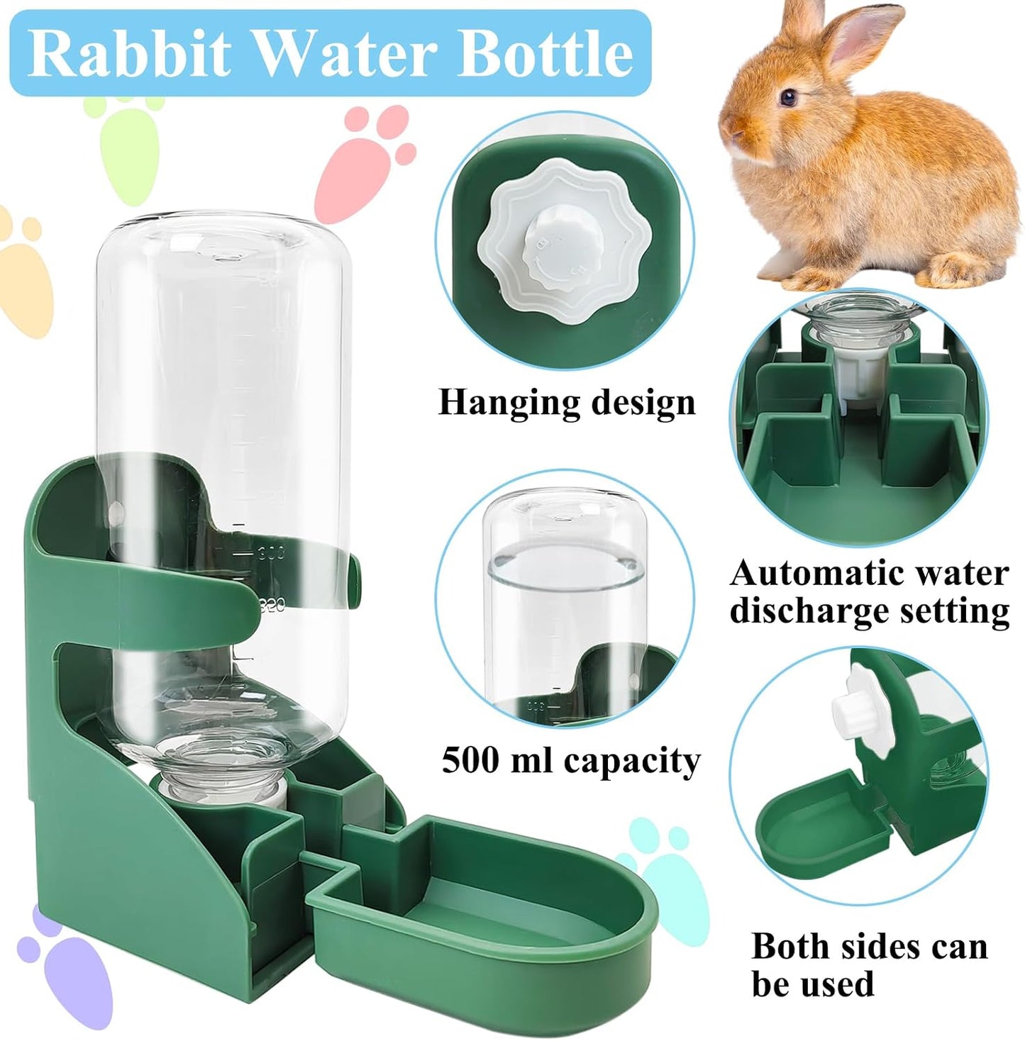 kathson Rabbit Water Dispenser for Cage 17 Oz Hanging Guinea Pig Water Bottle No Drip Gravity Automatic Bunny Water Bottle No Leak Small Animal Water Bottle for Chinchilla Ferret Hamster(Green - Image 5