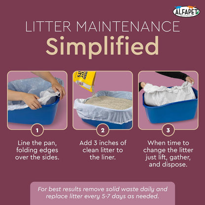 Alfapet waterproof disposable kitty litter bags being fitted over a large pink pet pan