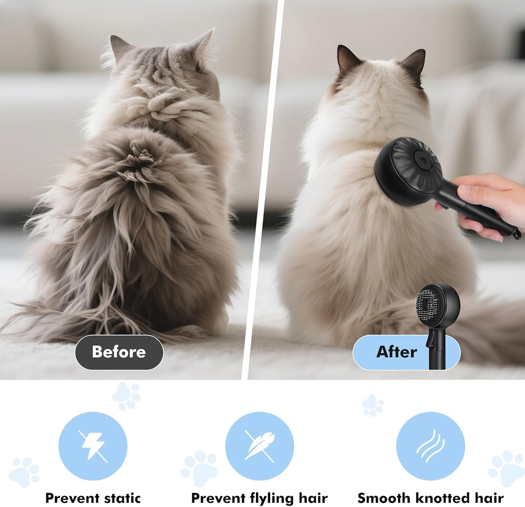 Close up of the one button fur release mechanism on the LACOKI pet brush.