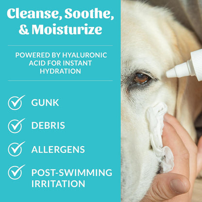 Non medicated sting free pet eye flush bottle showing ingredients list