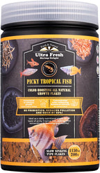 Imported USA premium fish food jar showing nutritional analysis profile