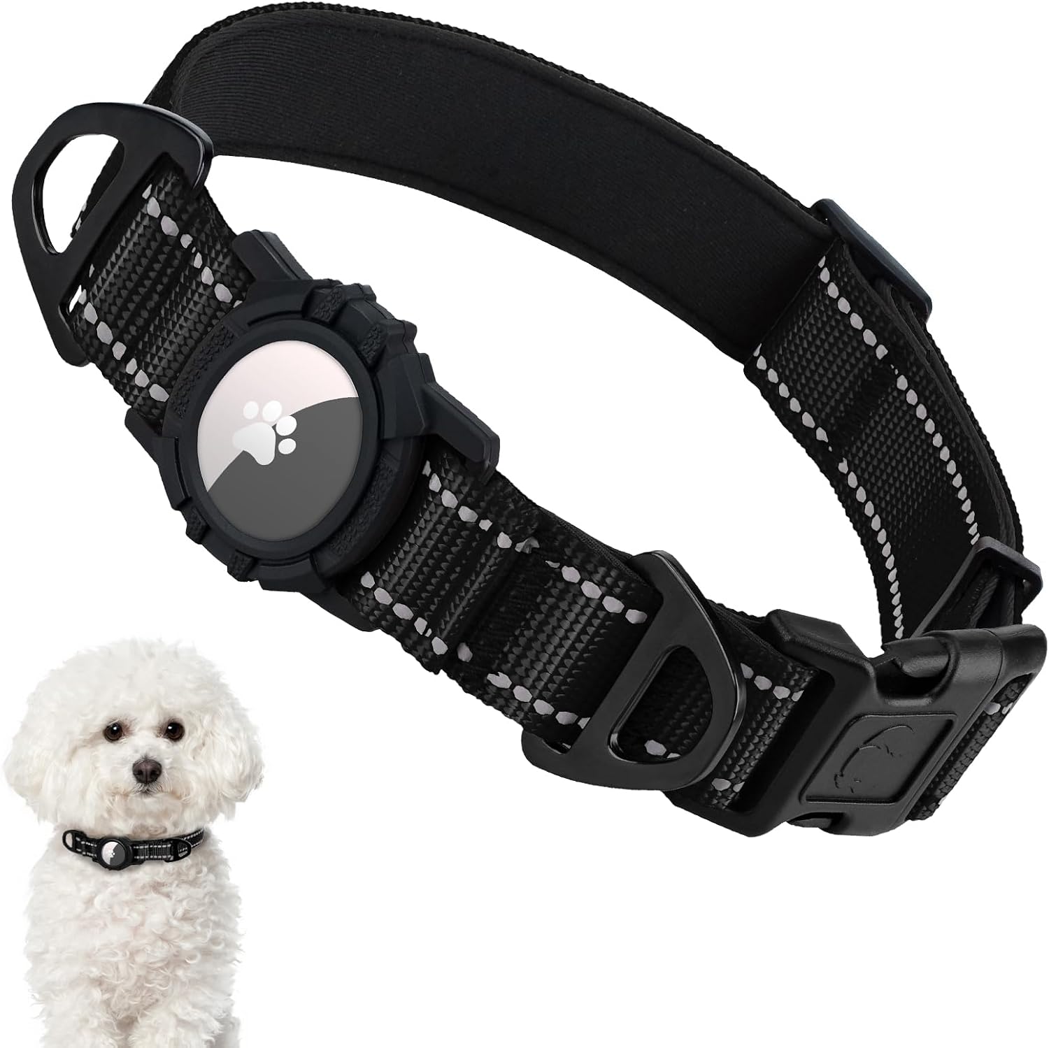 Taglory Reflective AirTag Dog Collar with Waterproof Airtag Holder, Dual D-Rings, Durable Safety Buckle, Adjustable Soft Padded for Medium Dogs Night Walking, Outdoor Tracking, Purple, M - Image 14