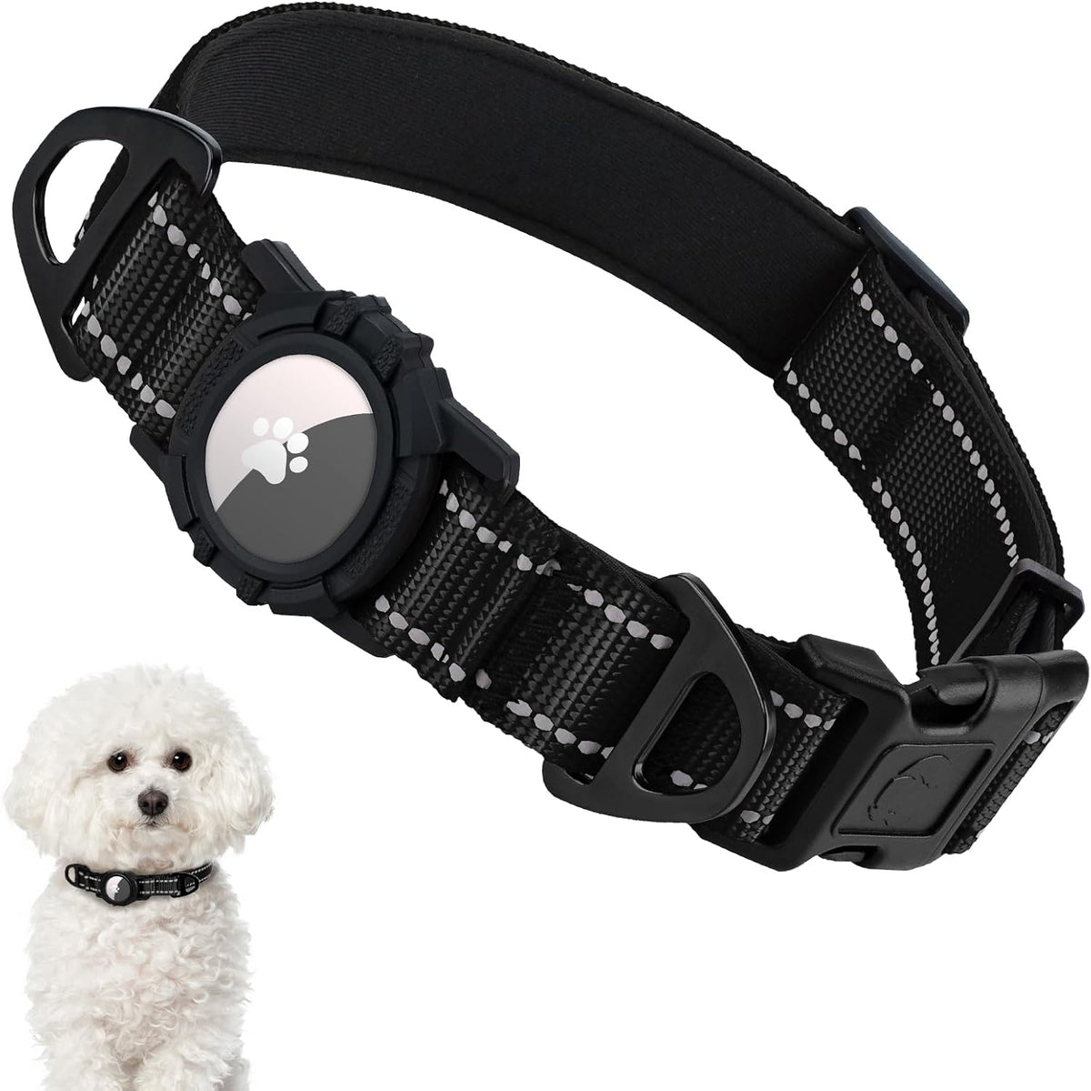 Taglory Reflective AirTag Dog Collar with Waterproof Airtag Holder, Dual D-Rings, Durable Safety Buckle, Adjustable Soft Padded for Medium Dogs Night Walking, Outdoor Tracking, Purple, M - Image 14
