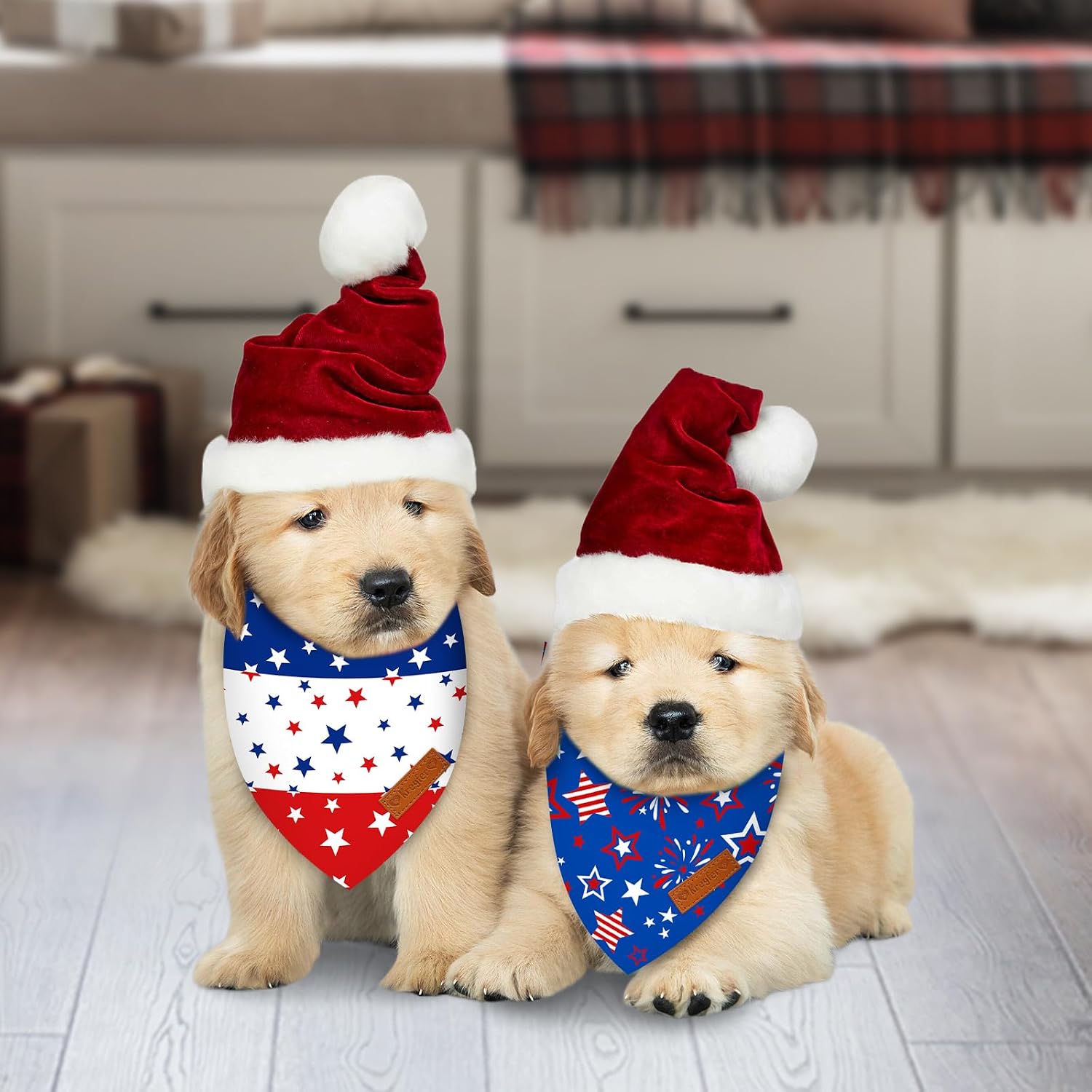 Vibrant red white and blue American flag pattern details on the premium pet clothing.