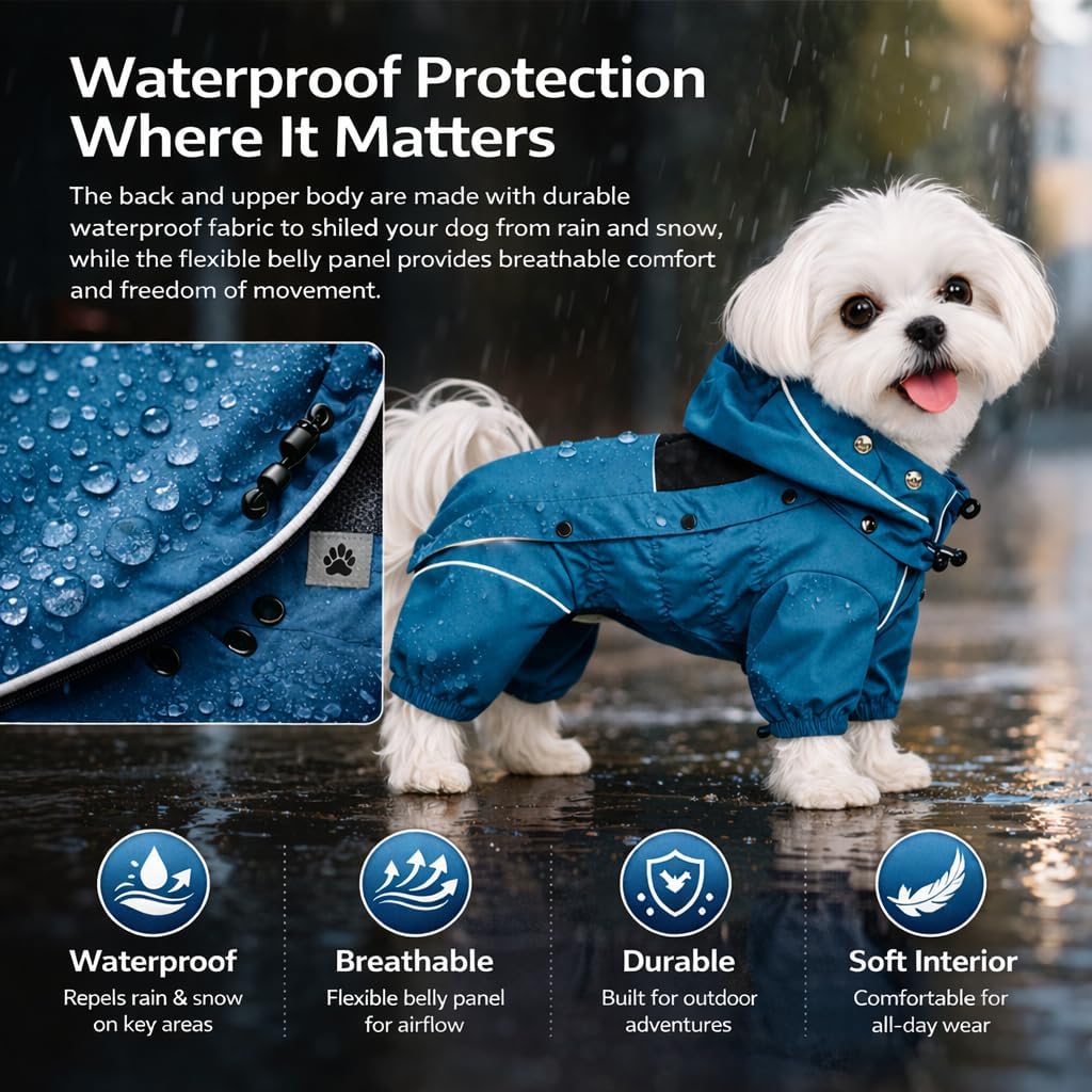 LOVELONGLONG Waterproof Dog Raincoat with Removable Hood - Outdoor Full Body Dog Jacket, Windproof Snowproof Shell Suit - All Season Pet Rain Gear Mustard Yellow 3XL - Image 12