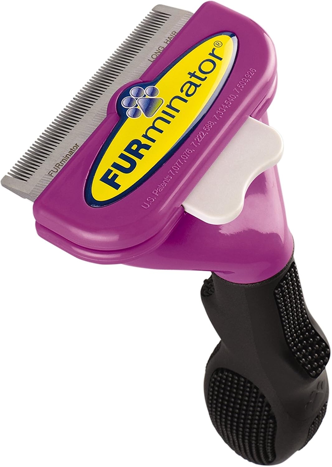 FURejector button mechanism releasing collected fur on Furminator tool