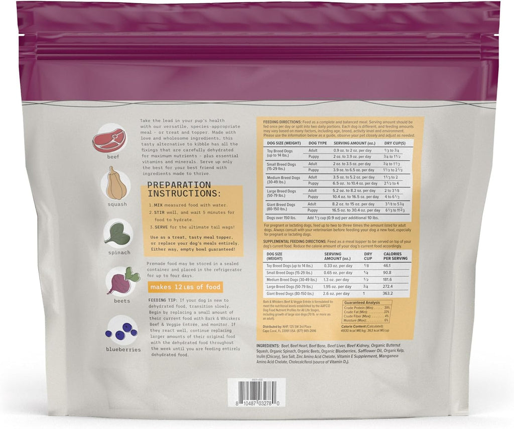 Dr. Mercola Bark and Whiskers dog food ingredients label