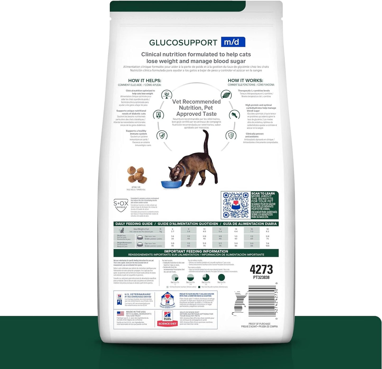 Hill's Pet Nutrition diabetic cat food packaging showcasing the chicken flavor formula details