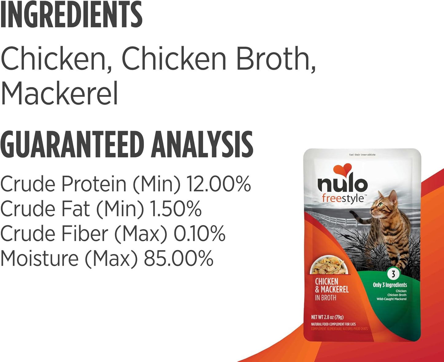 Nulo Freestyle grain free premium wet cat food variety pack showing six individual 2.8 ounce pouches