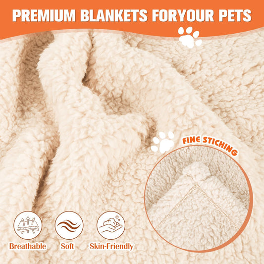 Grey and beige soft small cat blankets spread on a living room sofa