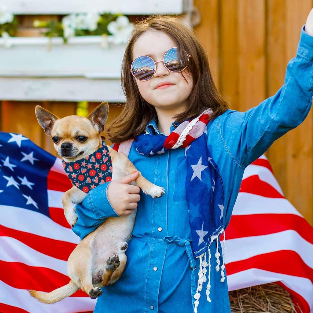Two patriotic dog bandanas laid flat showing designs
