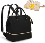 Fasrom small breast pump bag backpack front view in black quilted polyester