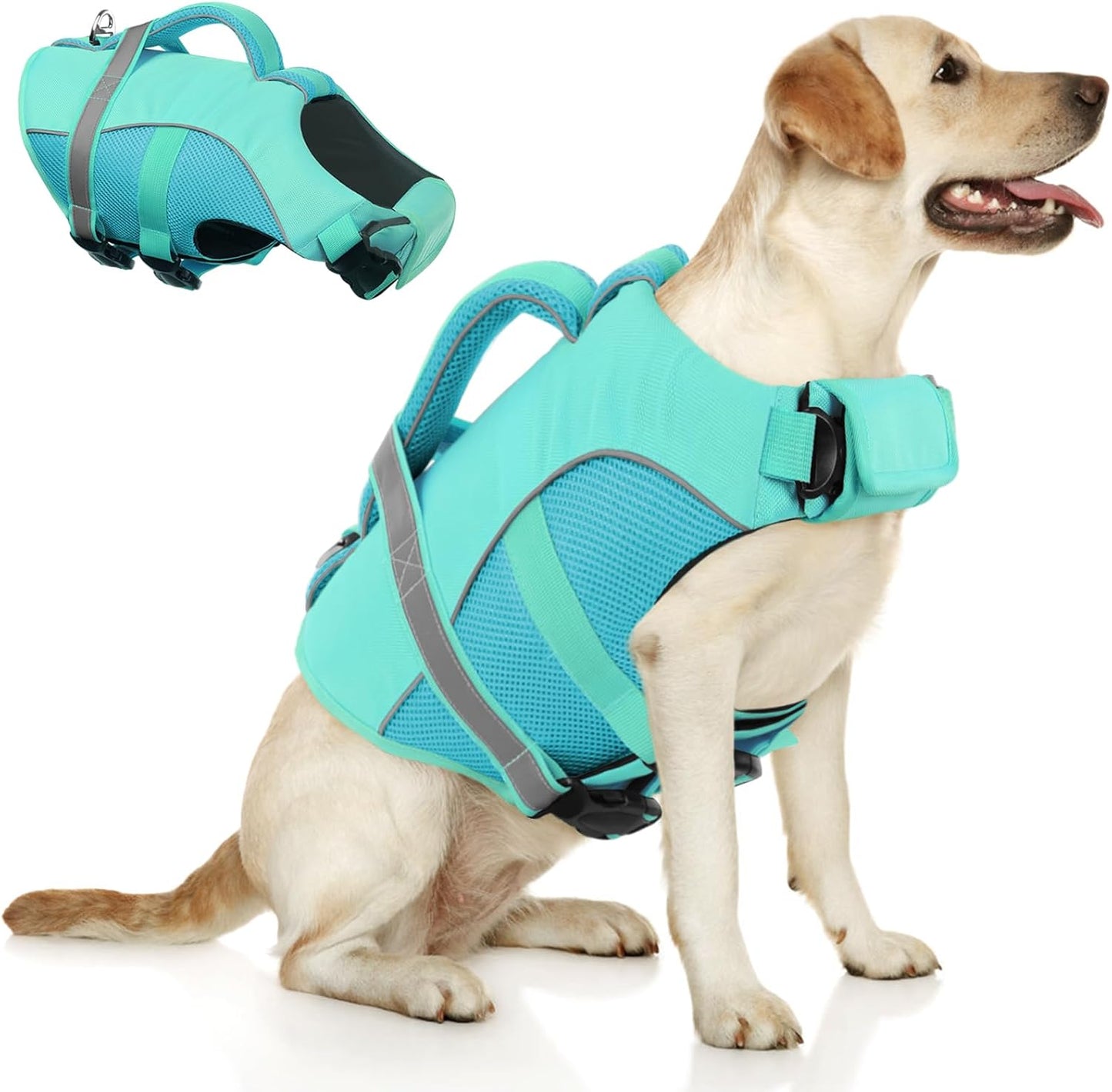 Queenmore Dog Life Jacket, Adjustable Ripstop Dog Life Vest for Swimming Boating, Doggy Lifesaver with Superior Buoyancy and Rescue Handle, Pet Swimming Vest for Large DogsGreen,L - Image 10