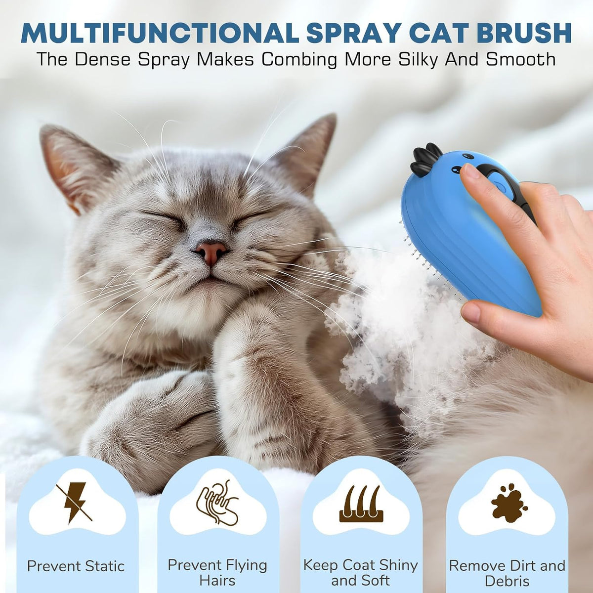 3 in 1 self cleaning cloud care cat hair brush in use