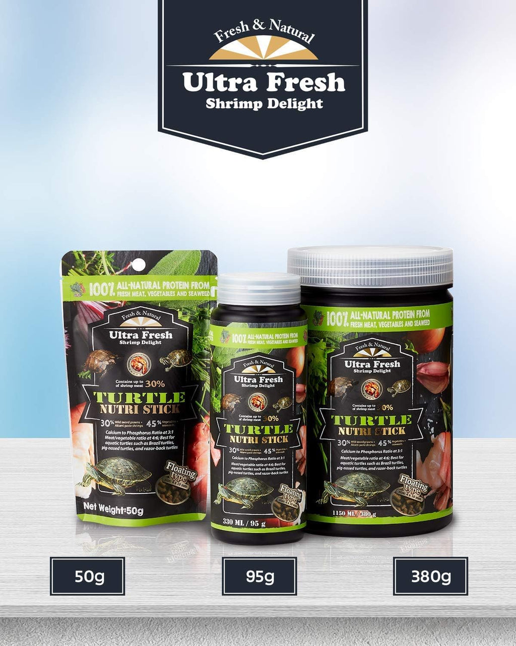Ultra Fresh Turtle Nutri Stick close-up of aquatic turtle feeding on pellets