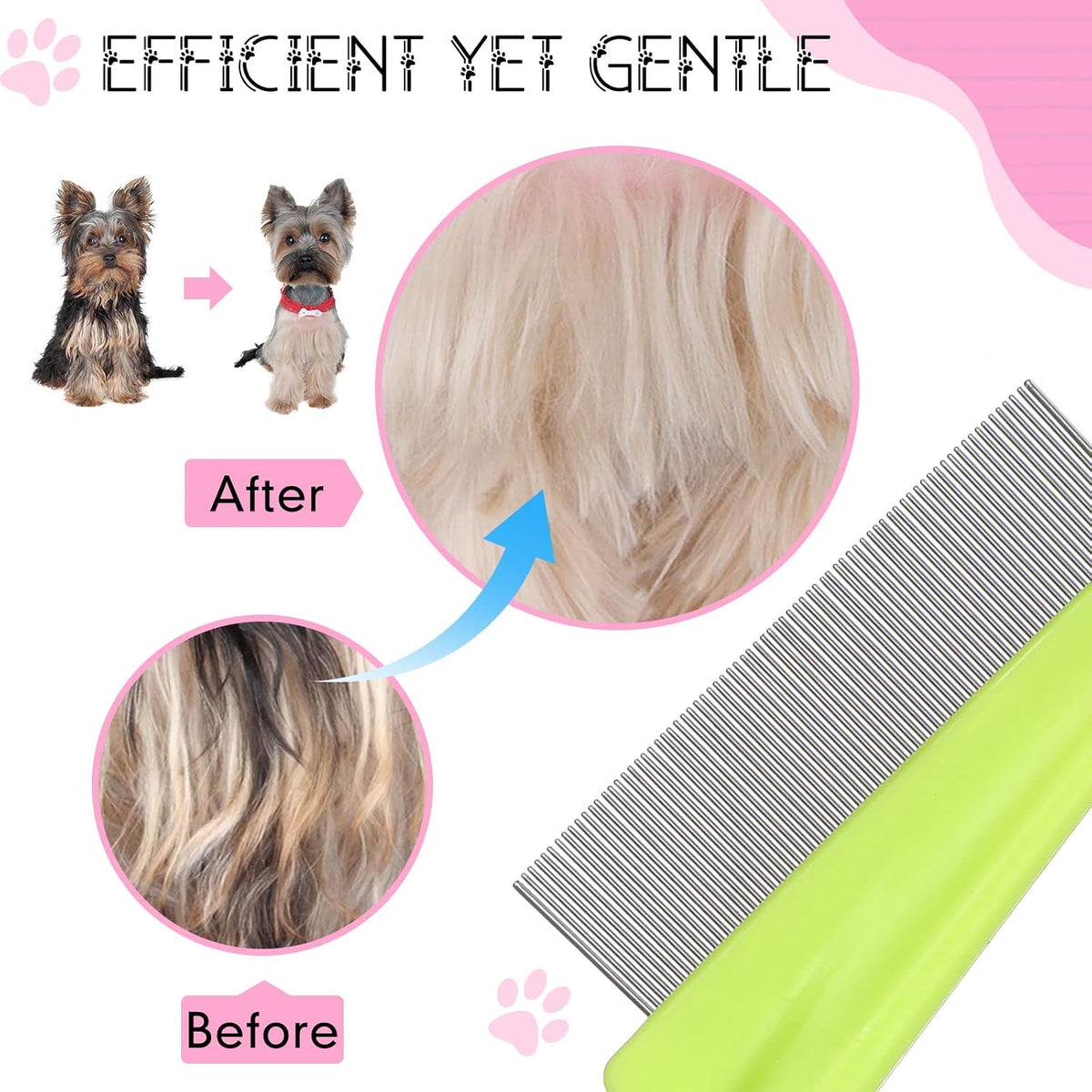 Colorful set of pink blue white and green pet combs