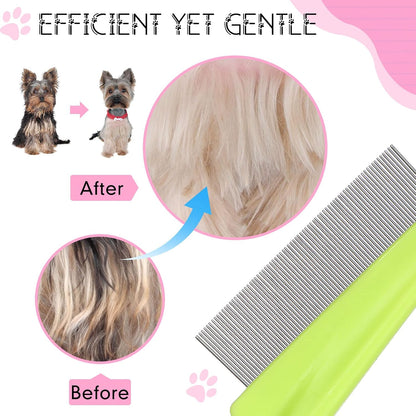 Colorful set of pink blue white and green pet combs