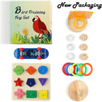 Complete multi-piece entertainment kit arranged for small parrots