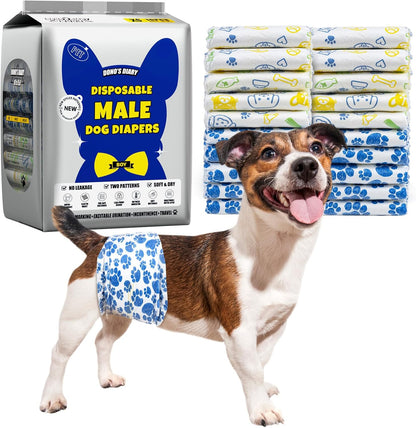 Dono male dog belly bands laid out flat showing the soft fabric and elastic waistband structure