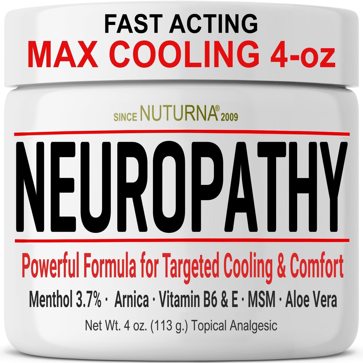 Nuturna Neuropathy Nerve Relief Cream 4 Ounce jar front view